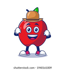 Cute Apple Farmer Cartoon Vektorgrafik. Obstmascot-Zeichenkonzept einzeln auf Premium-Vektorgrafik