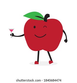 Bebida del personaje de la fruta de manzana cutánea Vector de dibujos animados