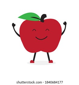 Cute apple fruit character happy Cartoon Vector.