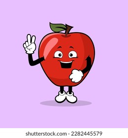 Cute Apple fruit character with peace hand expression vector
