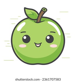 Cute Apple fruit with happy face. Vector illustration