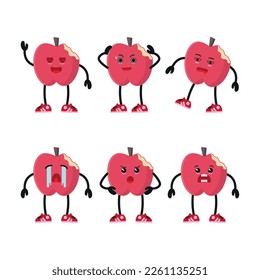 cute apple fruit various activity character vector