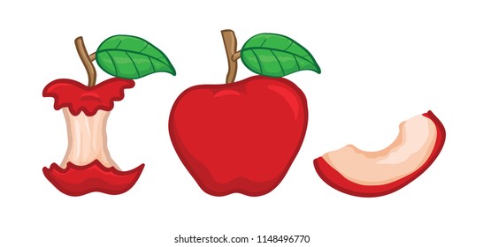 cute apple fruit vector, slice and bite.