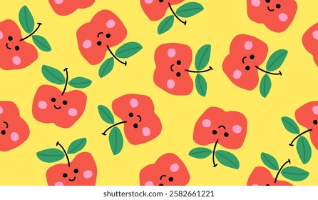 Cute apple fruits pattern background vector design