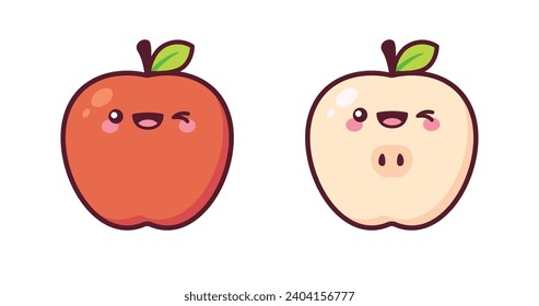 Cute apple. Happy Apple Fruits. Vector Illustration