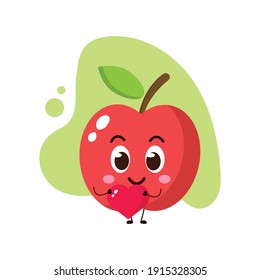 cute apple holding heart in hands.illustration for business, t shirt, sticker, card or poster design.kawaii cartoon illustration.funny vector illustration.
