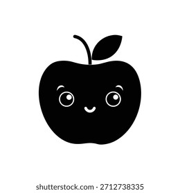 Icono lindo de la manzana con la cara sonriente Ilustración de la fruta de Kawaii