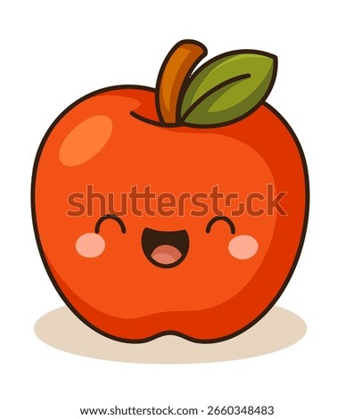 Cute apple illustration with a smiling face, designed in a playful kawaii style. Perfect for food-related projects, especially for kids or fruit-themed content.