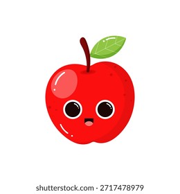 Manzana linda aislada sobre fondo blanco. Fruta de jardín. Estilo Groovy. Personajes infantiles. Elementos de diseño para materiales infantiles, libros, comida saludable, carteles y carteles de granja. Ilustración vectorial.