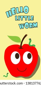 Cute apple and little worm pattern.Funny cartoon worm in the apple. Vector.