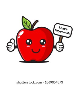 cute apple mascot holding a sign saying I have polyphenols