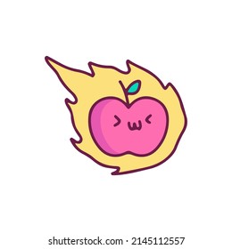 Cute apple mascot on fire, illustration for t-shirt, sticker, or apparel merchandise. With doodle, retro, and cartoon style.