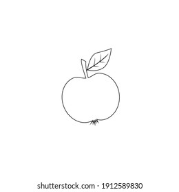 Cute Apple outline icon vector flat design illustration, Cartoon style linear red apple hand drawn outline vector icon isolated on white background. Fresh fruit symbol in flat style.