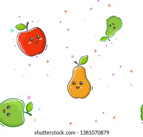 Cute apple and pear seamless pattern. Colorful print / background