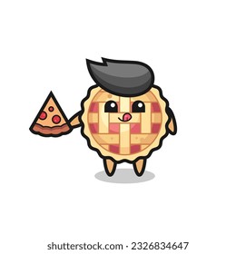 cute apple pie cartoon eating pizza , cute style design for t shirt, sticker, logo element