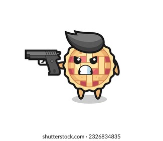 el lindo personaje de la tarta de manzana disparado con una pistola , diseño de estilo lindo para camiseta, pegatina, elemento logo