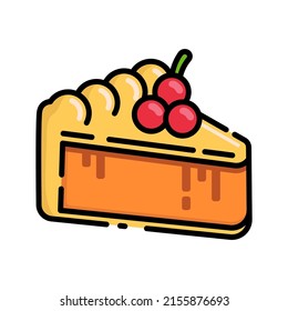 Cute Apple Pie Slice with Cream and Cherry on Top Flat Design Cartoon for Shirt, Poster, Gift Card, Cover, Logo, Sticker and Icon.