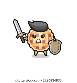 cute apple pie soldier fighting with sword and shield , cute style design for t shirt, sticker, logo element