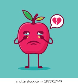 cute apple sad character vector illustration in flat style. suitable for icon, symbol,mascot 