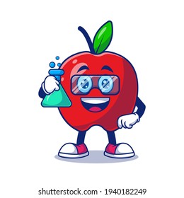 Cute Apple Scientist Cartoon Vektorgrafik. Obstmascot-Zeichenkonzept einzeln auf Premium-Vektorgrafik