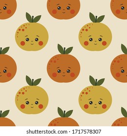 Color de manzana sin fisuras. Ornamento con caricaturas divertidas sonrientes. Diseño para ropa de niño, textil, papel pintado, tela, envoltura, chatarra, papel regalo. Ilustración del vector