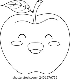 manzana, fruta, colorear, colorear el libro de la página, sonrisa, feliz, lindo, emoción, cara, caricatura, divertido con la cara de la sonrisa