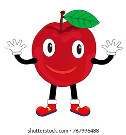 Cute Apple Smiling Happy Character Vector Illustration Isolated On White Background.
