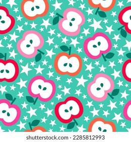 Cute apple with star seamless pattern background.