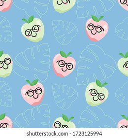cute apple summer fruit seamless patterns background