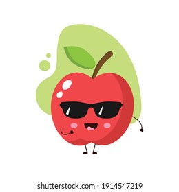 cute apple with sunglasses.illustration for business, t shirt, sticker, card or poster design.apple kawaii cartoon illustration.funny vector illustration.