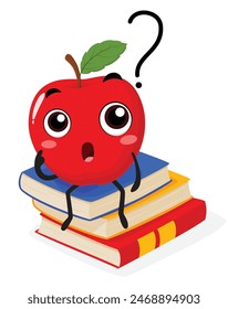 Cute apple thinking on a books