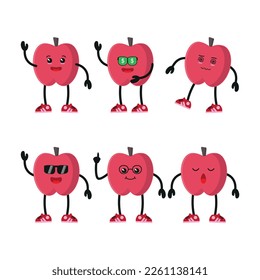 cute apple with various activity vector character wear eyeglasses