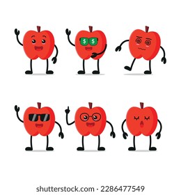 cute apple with various activity vector character many face expression children book sticker video