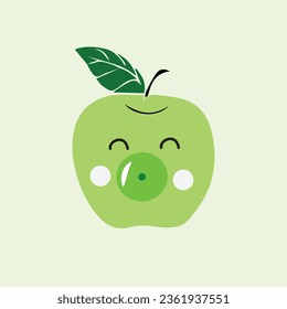 Cute apple vector blowing bubble gum