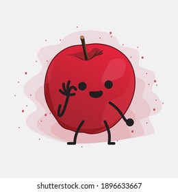Cute Apple Vector Character Illustration on Isolated Background