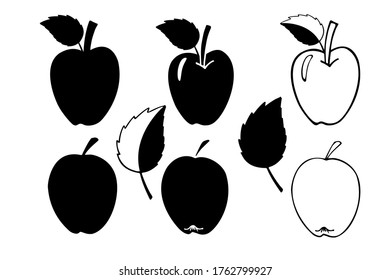 Cute apple vector icon set. Fruit apples set. Set of apples. Black and white hand drawn doodle style fruit. Sign isolated on white background. For stickers, invitations, cards, scrapbook, albums, tags