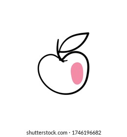 Cute Apfelvektor-Illustration im Doodle-Stil isoliert auf weißem Hintergrund. Handgezeichnete Früchte mit rosa Akzent. Lineares Logo, Druck für T-Shirt, Aufkleber, Kinderbekleidung. Gartenarbeit.