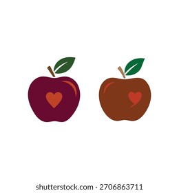 ilustração vetor de maçã bonito com formas de coração, design de frutas coloridas, clipart isolado estilo plano simples para decoração