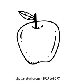 Apfel ohne Farbe im Doodle-Stil mit Umriss. Doodle, Vektorgrafik. Apfel einzeln auf weißem Hintergrund.