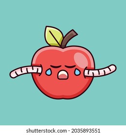Cute Apple with Worm Illustration
