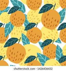 Cute apples background. Seamless pattern with apples and leaves. Design for fabric, textile print, wrapping paper, children textile. Vector illustration