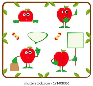 Cute Apples - Cute cartoon set of four apples with different types of signs. Eps10