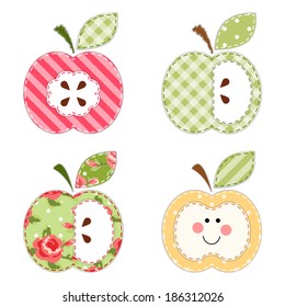 Cute apples with seeds or as a character as retro fabric applique