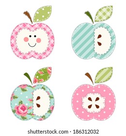 Cute apples with seeds or as a character as retro fabric applique