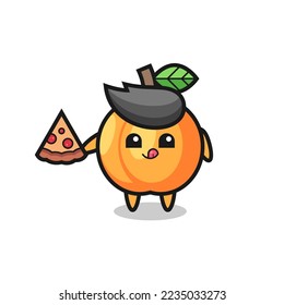 cute apricot cartoon eating pizza , cute style design for t shirt, sticker, logo element