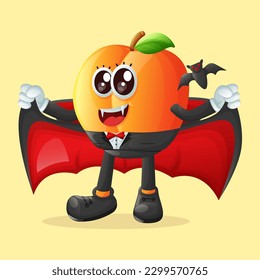 Cute apricot character dressed as a vampire. Perfect for kids, merchandise and sticker, banner promotion or blog
