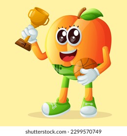 Cute apricot character playing basketball. Perfect for kids, merchandise and sticker, banner promotion or blog
