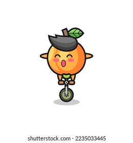 The cute apricot character is riding a circus bike , cute style design for t shirt, sticker, logo element