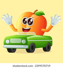 Cute apricot characters playing with car toy. Perfect for kids, merchandise and sticker, banner promotion or blog
