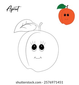 Cute Apricot Coloring Page From Sketch to Vibrant Vector Apricot